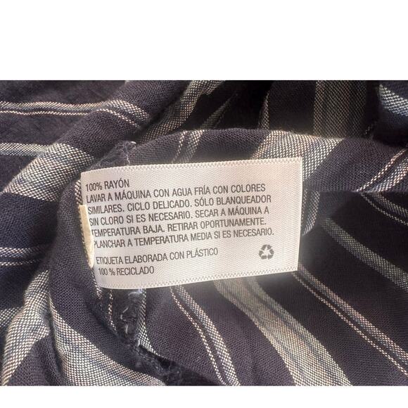 Universal Thread M Button Front Tie Waist Navy Blue Stripe Short Sleeve Top - Picture 5 of 8